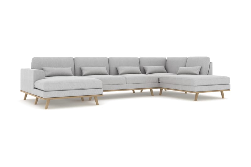 Copenhagen 5-seters Høyrevendt U-formet Sofa med Divan og Sjeselong i Stoff - Grå - Møbler - Sofaer - U-sofa