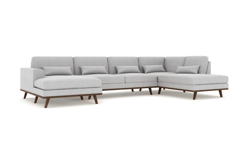 Copenhagen 5-seters Høyrevendt U-formet Sofa med Divan og Sjeselong i Stoff - Grå - Møbler - Sofaer - U-sofa