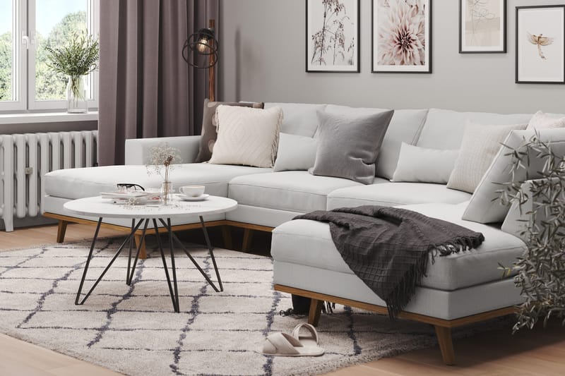 Copenhagen 5-seters Høyrevendt U-formet Sofa med Divan og Sjeselong i Stoff - Grå - Møbler - Sofaer - U-sofa