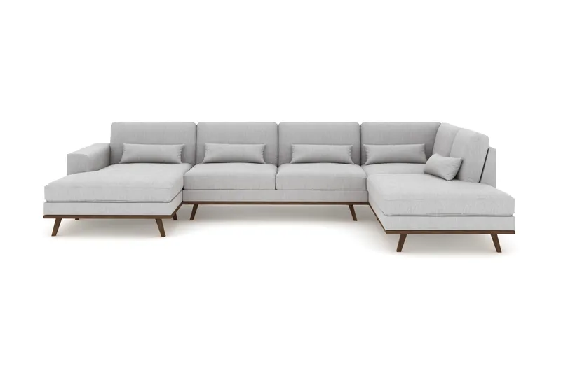 Copenhagen 5-seters Høyrevendt U-formet Sofa med Divan og Sjeselong i Stoff - Grå - Møbler - Sofaer - U-sofa