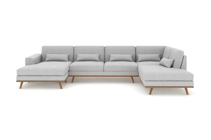 Copenhagen 5-seters Høyrevendt U-formet Sofa med Divan og Sjeselong i Stoff - Grå - Møbler - Sofaer - U-sofa