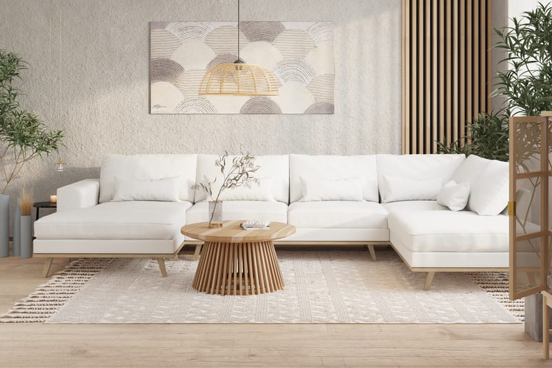Copenhagen 5-seters Høyrevendt U-formet Sofa med Divan og Sjeselong i Stoff - Hvit - Møbler - Sofaer - U-sofa