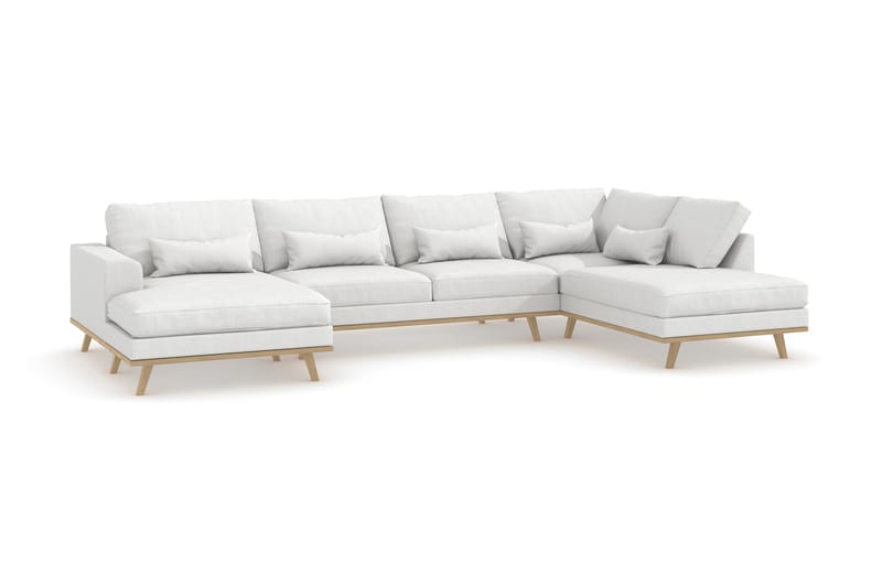Copenhagen 5-seters Høyrevendt U-formet Sofa med Divan og Sjeselong i Stoff - Hvit - Møbler - Sofaer - U-sofa