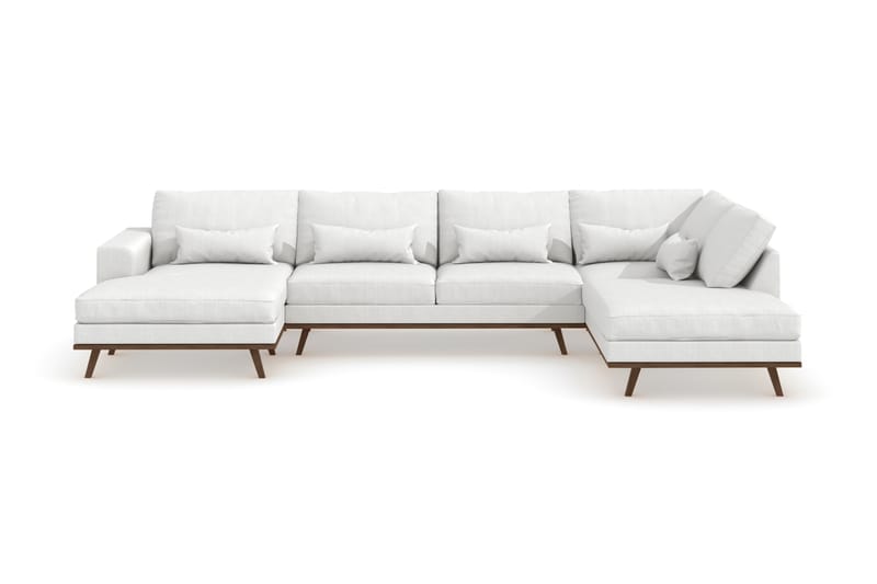 Copenhagen 5-seters Høyrevendt U-formet Sofa med Divan og Sjeselong i Stoff - Hvit - Møbler - Sofaer - U-sofa