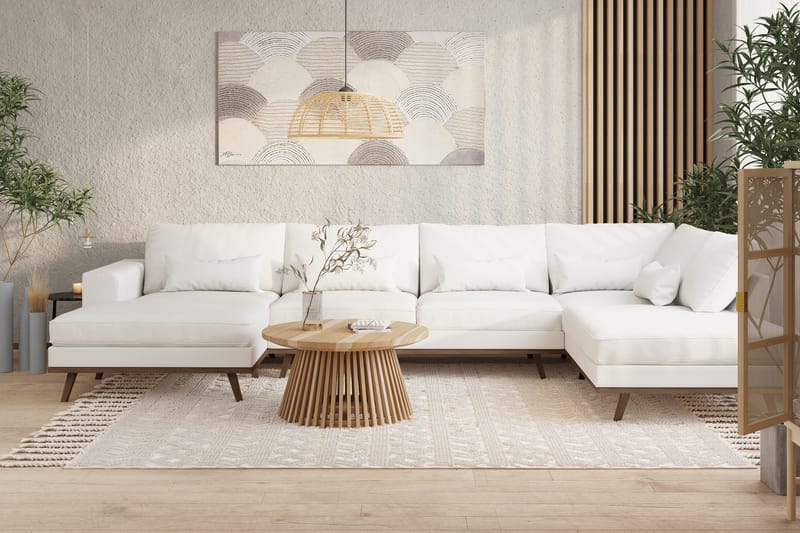 Copenhagen 5-seters Høyrevendt U-formet Sofa med Divan og Sjeselong i Stoff - Hvit - Møbler - Sofaer - U-sofa