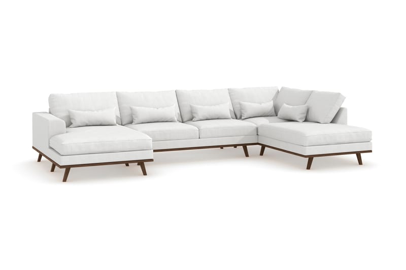 Copenhagen 5-seters Høyrevendt U-formet Sofa med Divan og Sjeselong i Stoff - Hvit - Møbler - Sofaer - U-sofa