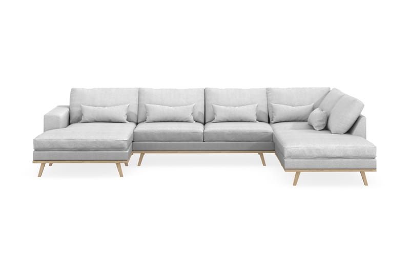 Copenhagen 5-seters Høyrevendt U-formet Sofa med Divan og Sjeselong i Stoff - Lys grå - Møbler - Sofaer - U-sofa