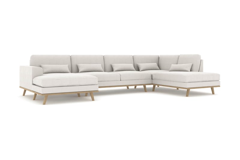 Copenhagen 5-seters Høyrevendt U-formet Sofa med Divan og Sjeselong i Stoff - Lys grå - Møbler - Sofaer - U-sofa