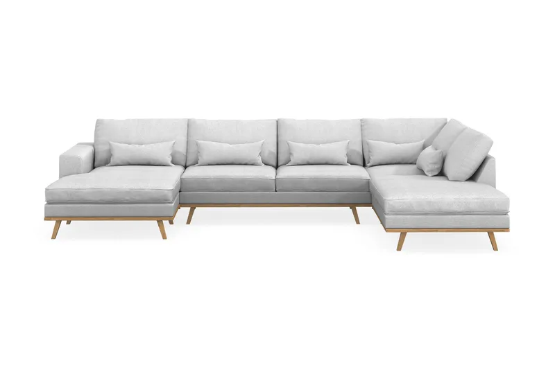 Copenhagen 5-seters Høyrevendt U-formet Sofa med Divan og Sjeselong i Stoff - Lys grå - Møbler - Sofaer - U-sofa