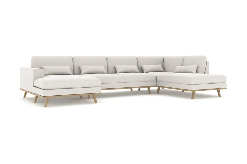 Copenhagen 5-seters Høyrevendt U-formet Sofa med Divan og Sjeselong i Stoff - Lys grå - Møbler - Sofaer - U-sofa