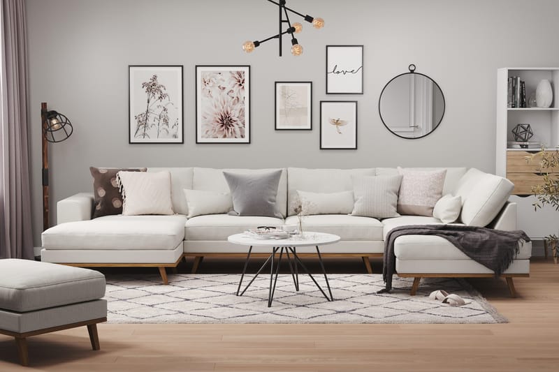 Copenhagen 5-seters Høyrevendt U-formet Sofa med Divan og Sjeselong i Stoff - Lys grå - Møbler - Sofaer - U-sofa