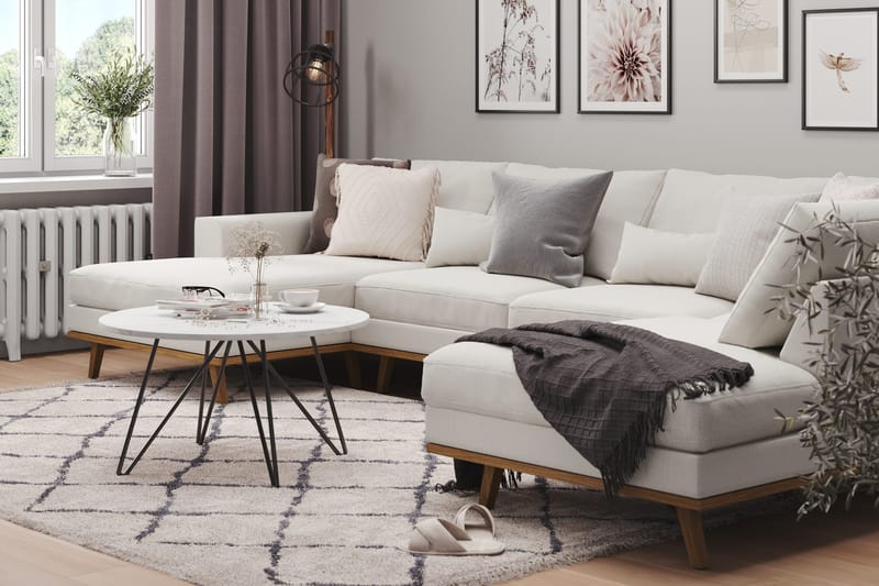 Copenhagen 5-seters Høyrevendt U-formet Sofa med Divan og Sjeselong i Stoff - Lys grå - Møbler - Sofaer - U-sofa