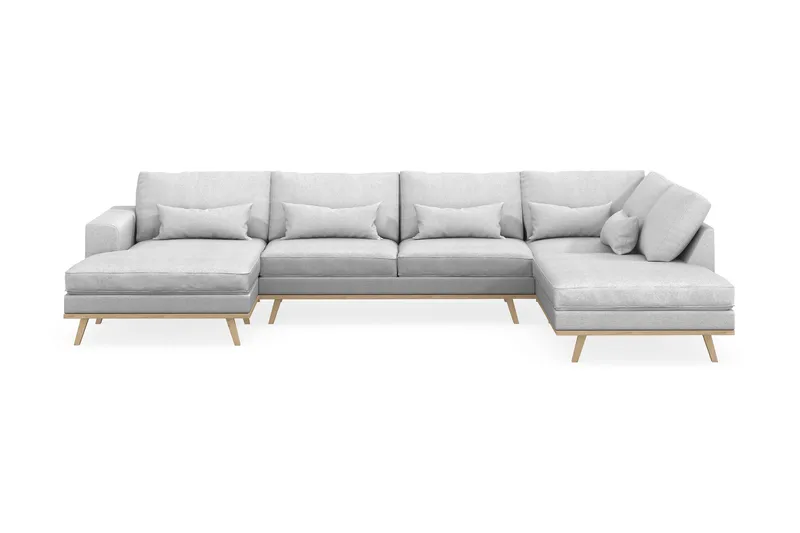 Copenhagen 5-seters Høyrevendt U-formet Sofa med Divan og Sjeselong i Stoff - Lys grå - Møbler - Sofaer - U-sofa