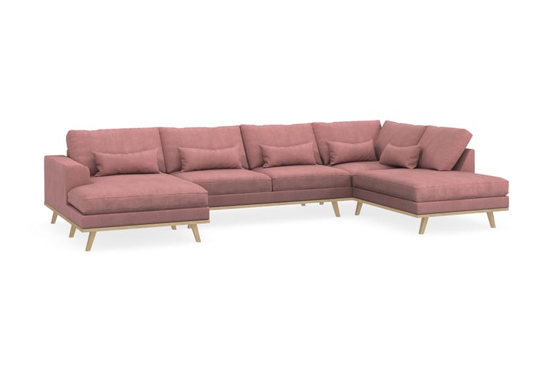 Copenhagen 5-seters Høyrevendt U-formet Sofa med Divan og Sjeselong i Stoff - Rosa - Møbler - Sofaer - U-sofa