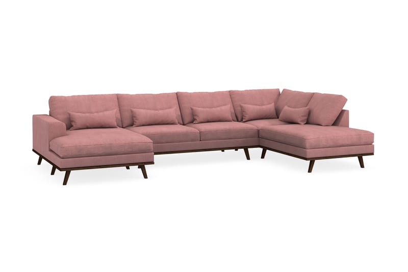 Copenhagen 5-seters Høyrevendt U-formet Sofa med Divan og Sjeselong i Stoff - Rosa - Møbler - Sofaer - U-sofa
