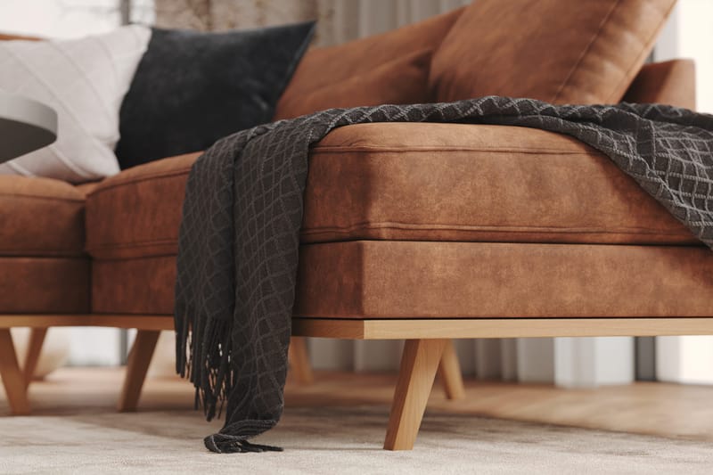 Copenhagen 5-seters Venstrevendt U-formet Large Sofa med Divan og Sjeselong i Kunstlær - Brun - Møbler - Sofaer - U-sofa