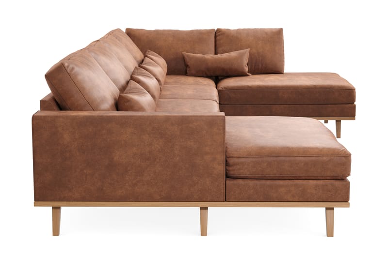 Copenhagen 5-seters Venstrevendt U-formet Large Sofa med Divan og Sjeselong i Kunstlær - Brun - Møbler - Sofaer - U-sofa