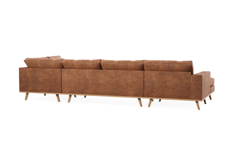 Copenhagen 5-seters Venstrevendt U-formet Large Sofa med Divan og Sjeselong i Kunstlær - Brun - Møbler - Sofaer - U-sofa