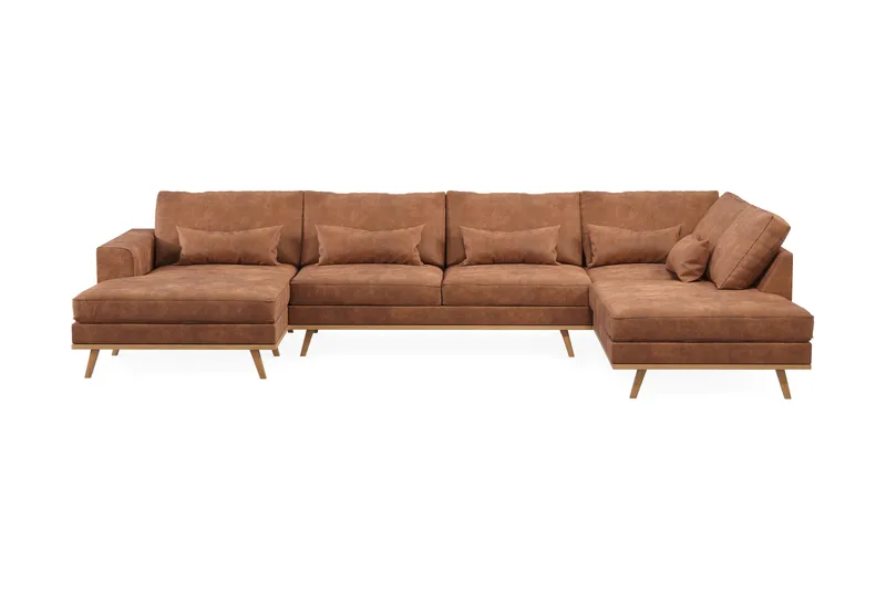 Copenhagen 5-seters Venstrevendt U-formet Large Sofa med Divan og Sjeselong i Kunstlær - Brun - Møbler - Sofaer - U-sofa