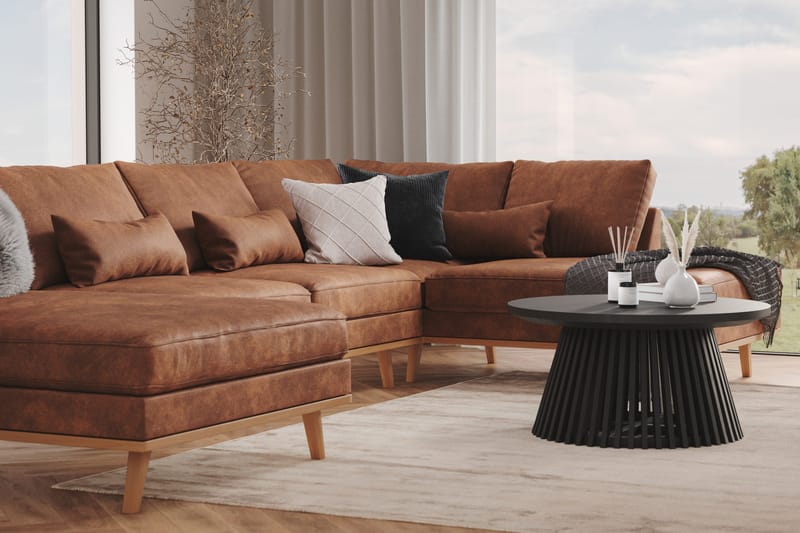 Copenhagen 5-seters Venstrevendt U-formet Large Sofa med Divan og Sjeselong i Kunstlær - Brun - Møbler - Sofaer - U-sofa