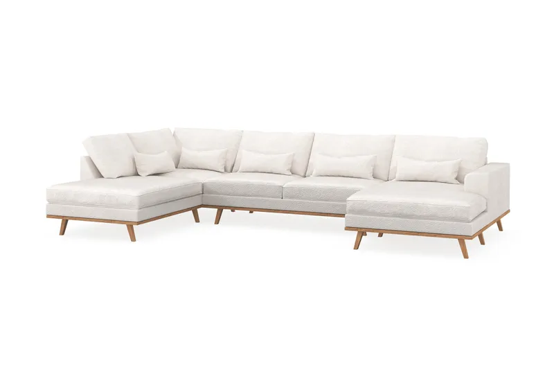 Copenhagen 5-seters Venstrevendt U-formet Sofa med Divan og Sjeselong i Bouclé - Hvit - Møbler - Sofaer - U-sofa