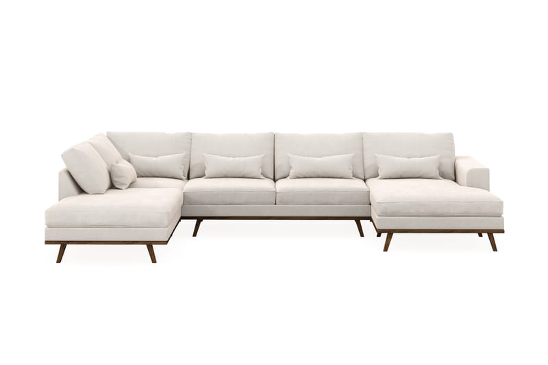 Copenhagen 5-seters Venstrevendt U-formet Sofa med Divan og Sjeselong i Fløyel - Kremhvit - Møbler - Sofaer - U-sofa