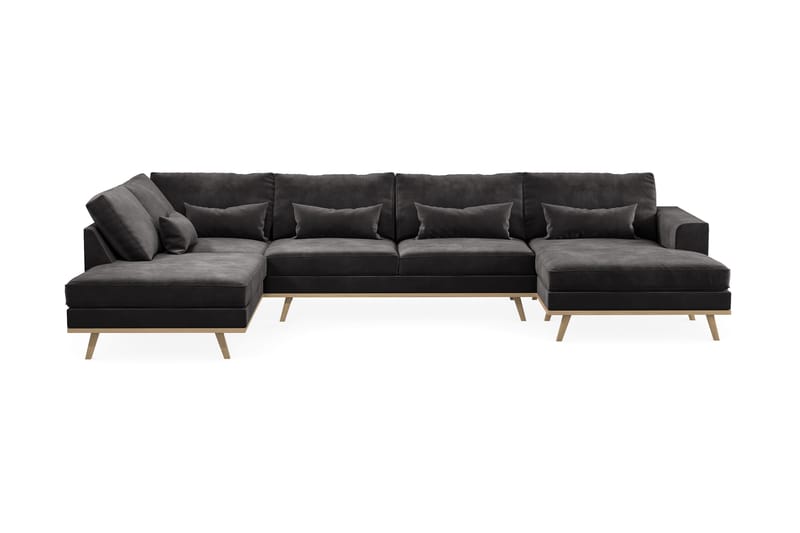 Copenhagen 5-seters Venstrevendt U-formet Sofa med Divan og Sjeselong i Fløyel - Mørk grå - Møbler - Sofaer - U-sofa