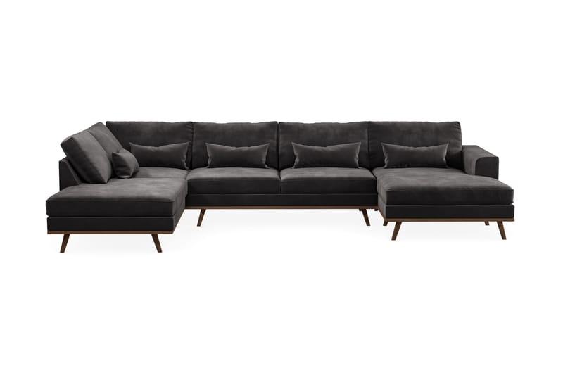 Copenhagen 5-seters Venstrevendt U-formet Sofa med Divan og Sjeselong i Fløyel - Mørk grå - Møbler - Sofaer - U-sofa
