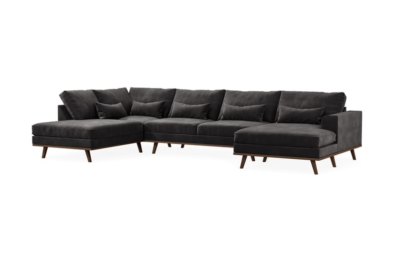 Copenhagen 5-seters Venstrevendt U-formet Sofa med Divan og Sjeselong i Fløyel - Mørk grå - Møbler - Sofaer - U-sofa