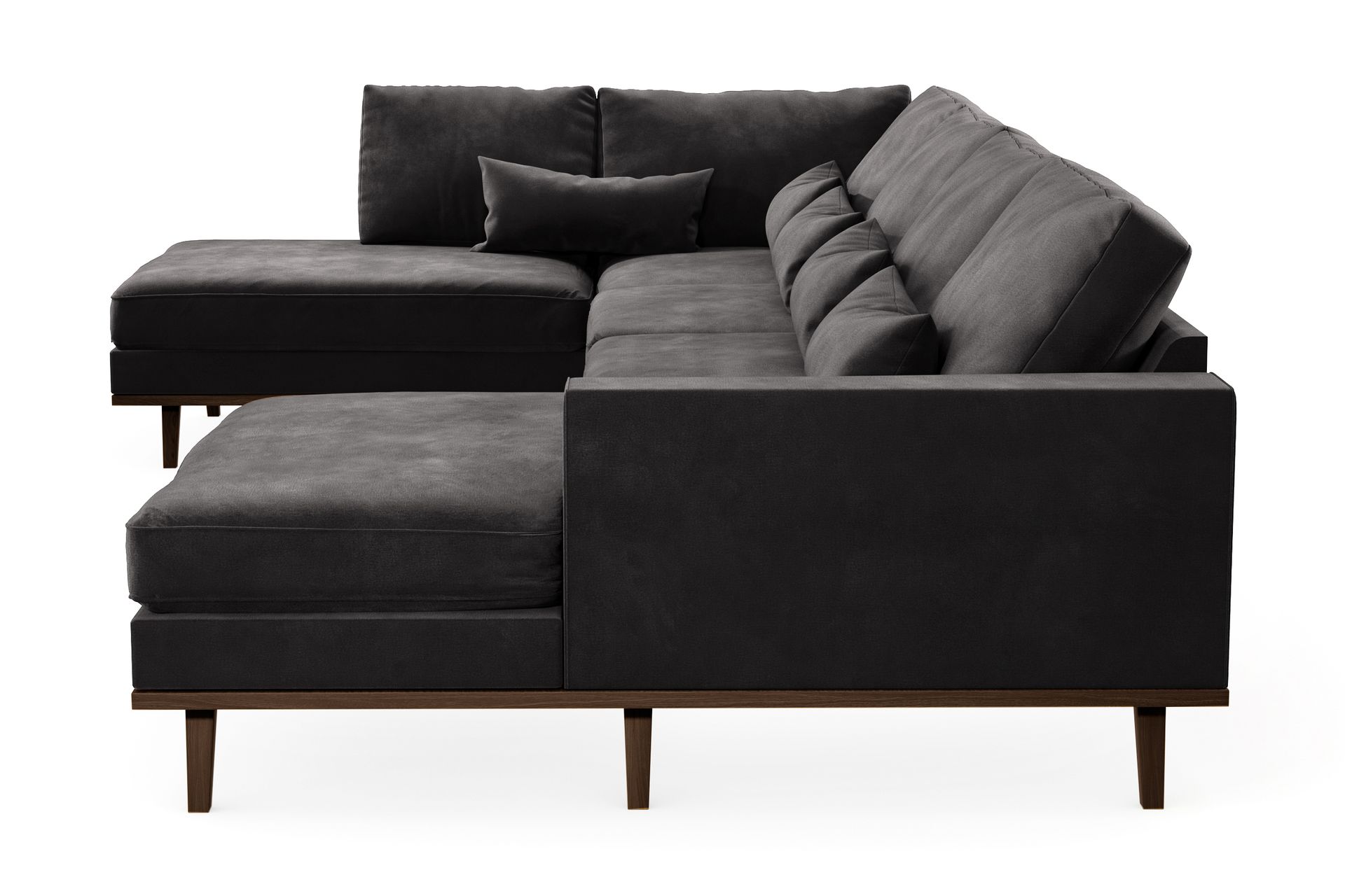 Copenhagen 5-seters Venstrevendt U-formet Sofa med Divan og Sjeselong i Fløyel - Mørk grå - Møbler - Sofaer - U-sofa