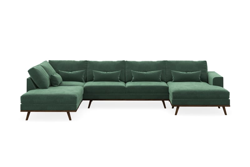 Copenhagen 5-seters Venstrevendt U-formet Sofa med Divan og Sjeselong i Fløyel - Mørk grønn - Møbler - Sofaer - U-sofa