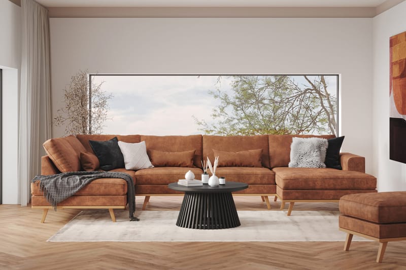 Copenhagen 5-seters Venstrevendt U-formet Sofa med Divan og Sjeselong i Kunstlær - Brun - Møbler - Sofaer - U-sofa