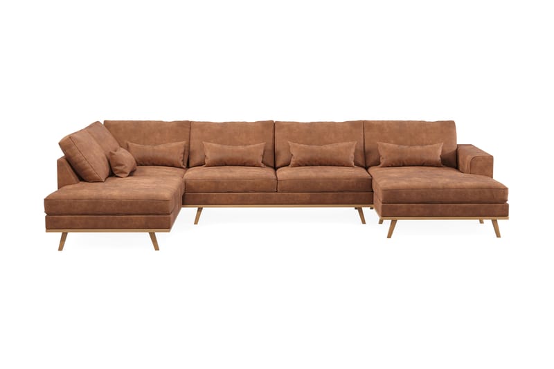 Copenhagen 5-seters Venstrevendt U-formet Sofa med Divan og Sjeselong i Kunstlær - Brun - Møbler - Sofaer - U-sofa