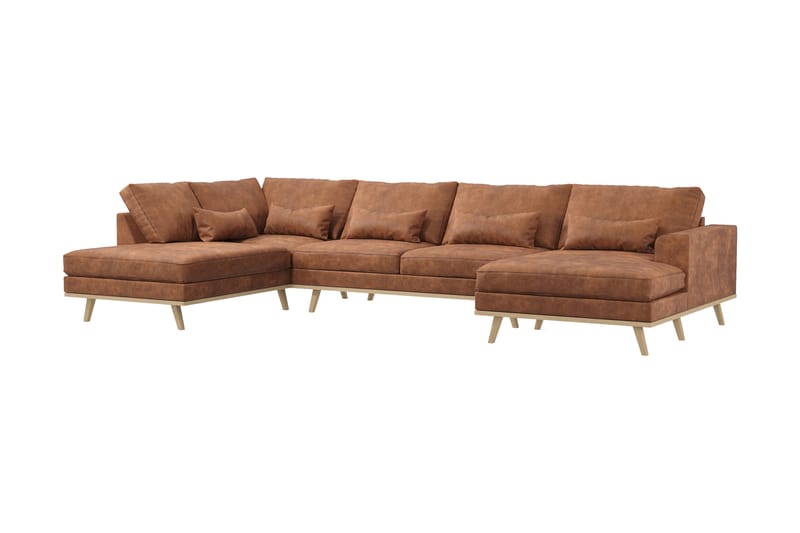 Copenhagen 5-seters Venstrevendt U-formet Sofa med Divan og Sjeselong i Kunstlær - Brun - Møbler - Sofaer - U-sofa