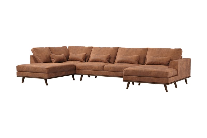 Copenhagen 5-seters Venstrevendt U-formet Sofa med Divan og Sjeselong i Kunstlær - Brun - Møbler - Sofaer - U-sofa