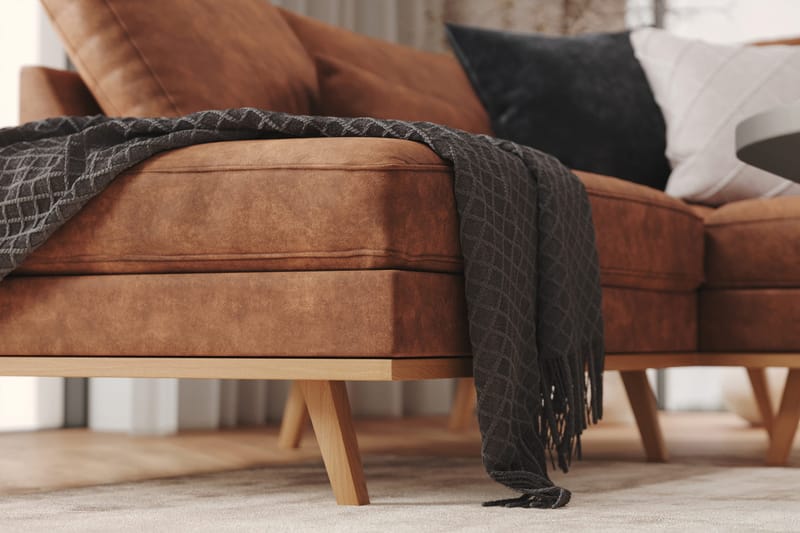 Copenhagen 5-seters Venstrevendt U-formet Sofa med Divan og Sjeselong i Kunstlær - Brun - Møbler - Sofaer - U-sofa