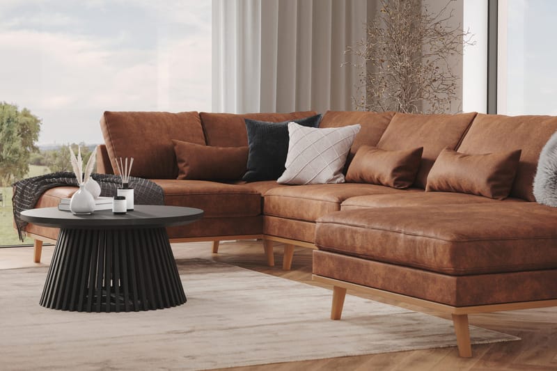 Copenhagen 5-seters Venstrevendt U-formet Sofa med Divan og Sjeselong i Kunstlær - Brun - Møbler - Sofaer - U-sofa