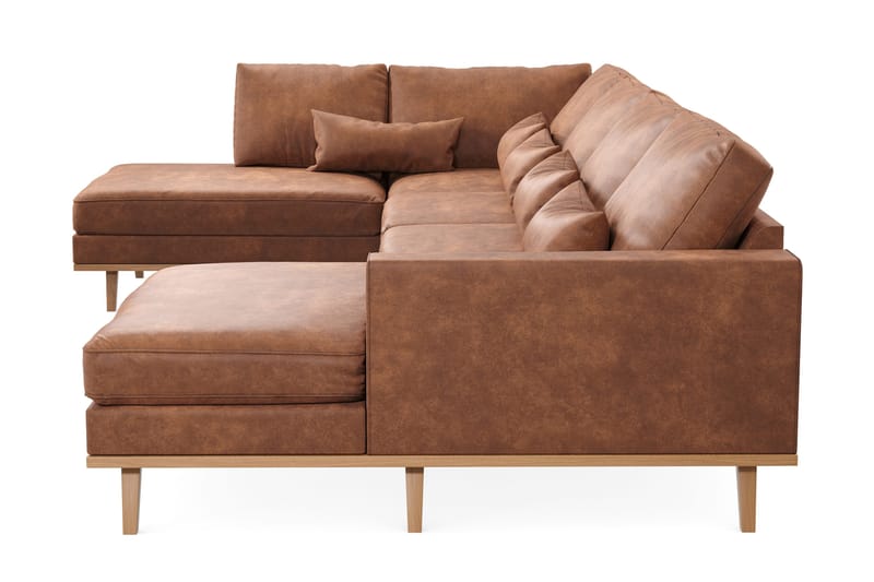 Copenhagen 5-seters Venstrevendt U-formet Sofa med Divan og Sjeselong i Kunstlær - Brun - Møbler - Sofaer - U-sofa