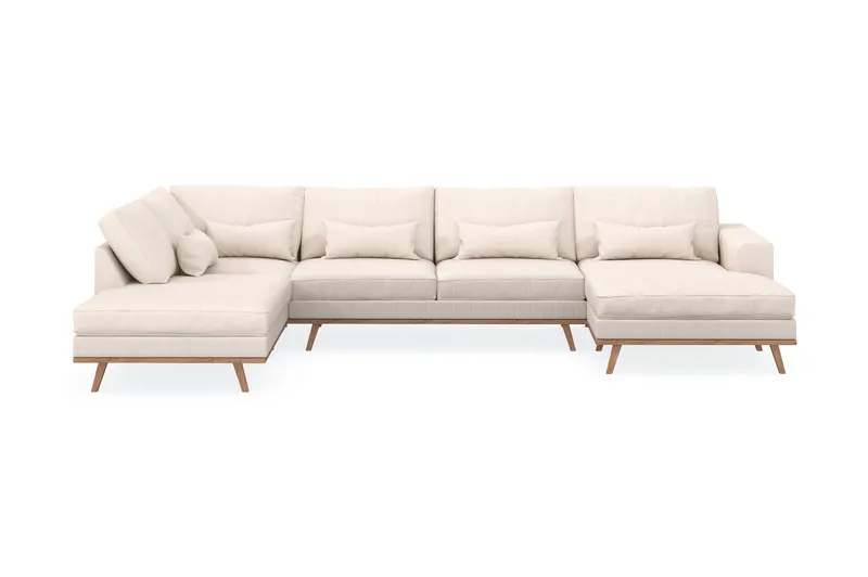 Copenhagen 5-seters Venstrevendt U-formet Sofa med Divan og Sjeselong i Manchester - Beige - Møbler - Sofaer - U-sofa