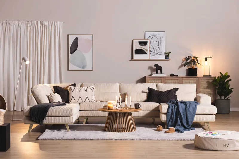 Copenhagen 5-seters Venstrevendt U-formet Sofa med Divan og Sjeselong i Manchester - Beige - Møbler - Sofaer - U-sofa