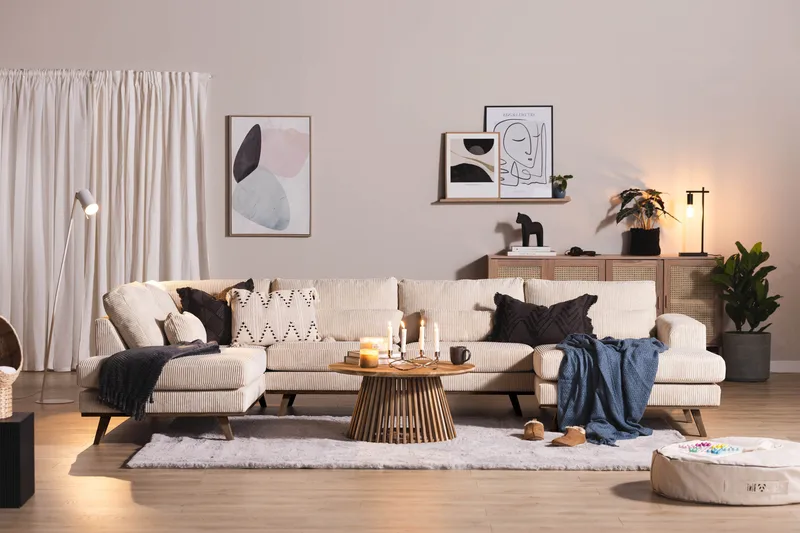 Copenhagen 5-seters Venstrevendt U-formet Sofa med Divan og Sjeselong i Manchester - Beige - Møbler - Sofaer - U-sofa