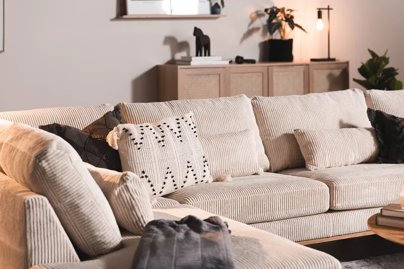 Copenhagen 5-seters Venstrevendt U-formet Sofa med Divan og Sjeselong i Manchester - Beige - Møbler - Sofaer - U-sofa