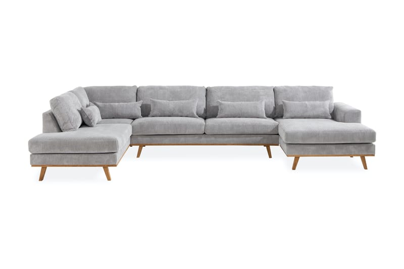 Copenhagen 5-seters Venstrevendt U-formet Sofa med Divan og Sjeselong i Manchester - Lys grå - Møbler - Sofaer - U-sofa