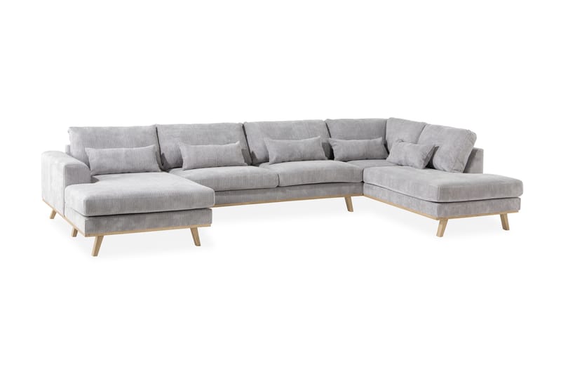 Copenhagen 5-seters Venstrevendt U-formet Sofa med Divan og Sjeselong i Manchester - Lys grå - Møbler - Sofaer - U-sofa