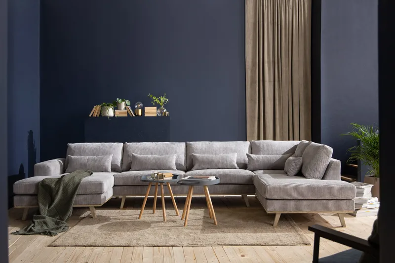 Copenhagen 5-seters Venstrevendt U-formet Sofa med Divan og Sjeselong i Manchester - Lys grå - Møbler - Sofaer - U-sofa