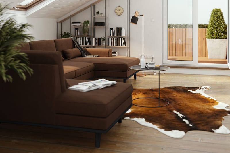 Copenhagen 5-seters Venstrevendt U-formet Sofa med Divan og Sjeselong i Stoff - Brun - Møbler - Sofaer - U-sofa