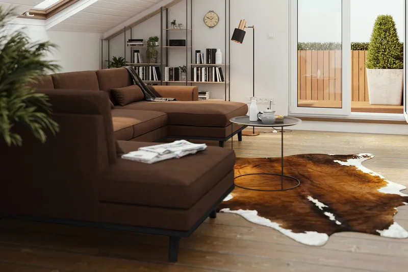 Copenhagen 5-seters Venstrevendt U-formet Sofa med Divan og Sjeselong i Stoff - Brun - Møbler - Sofaer - U-sofa