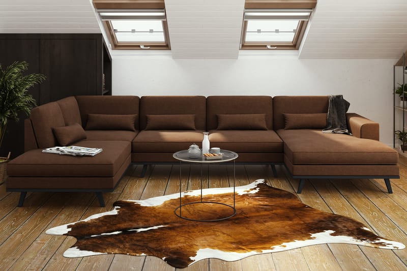 Copenhagen 5-seters Venstrevendt U-formet Sofa med Divan og Sjeselong i Stoff - Brun - Møbler - Sofaer - U-sofa