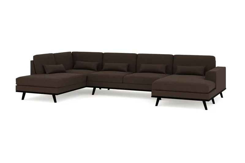 Copenhagen 5-seters Venstrevendt U-formet Sofa med Divan og Sjeselong i Stoff - Brun - Møbler - Sofaer - U-sofa