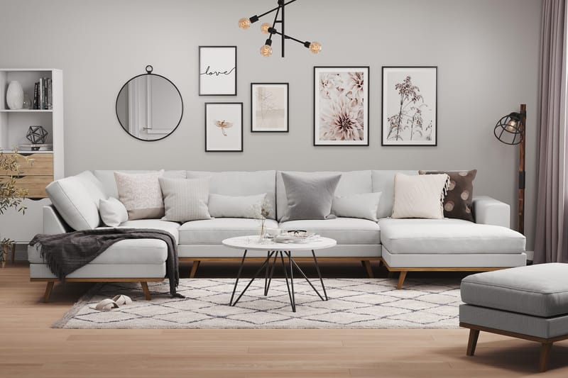Copenhagen 5-seters Venstrevendt U-formet Sofa med Divan og Sjeselong i Stoff - Grå - Møbler - Sofaer - U-sofa
